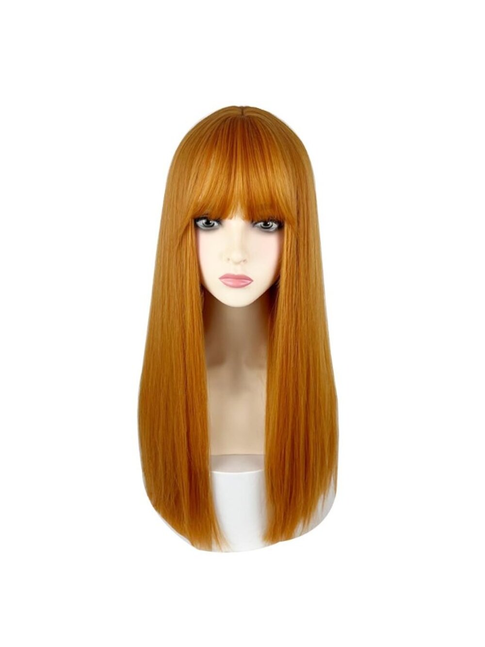 Women's Orange Heat Resistant Synthetic Fiber Long Straight Wigs Bangs